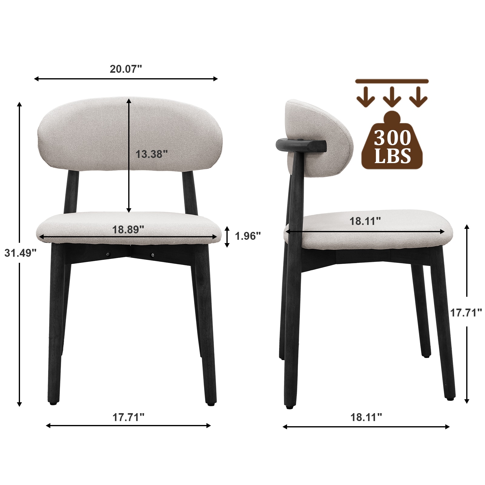 Linen Grey Cotton-Linen Fabric Upholstered Dining Chair With Black Solid Wood Legs, Armless Chair Set Of 4 For Kitchen, Restaurant, Living, Meeting Room_maomaolike.com